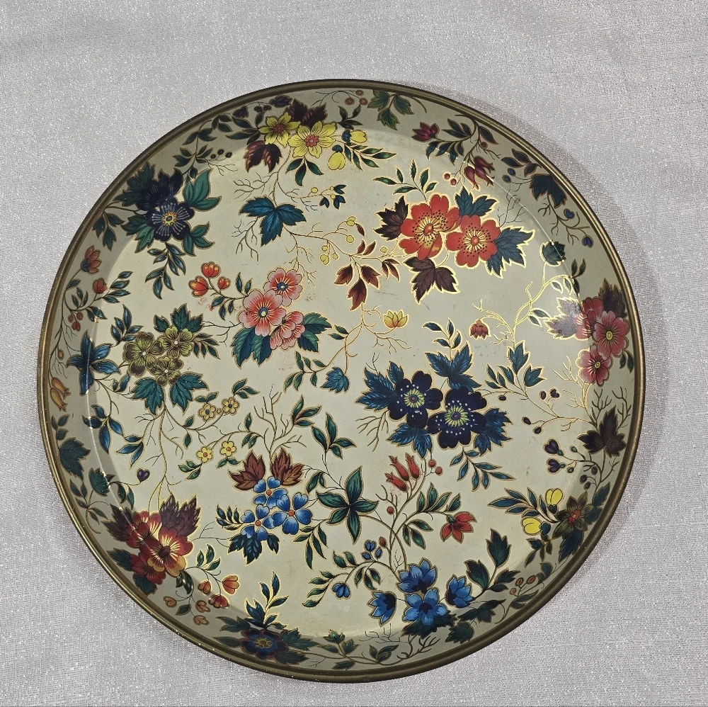 Vintage 70s Floral Daher Decorated Ware Round Tin Tray